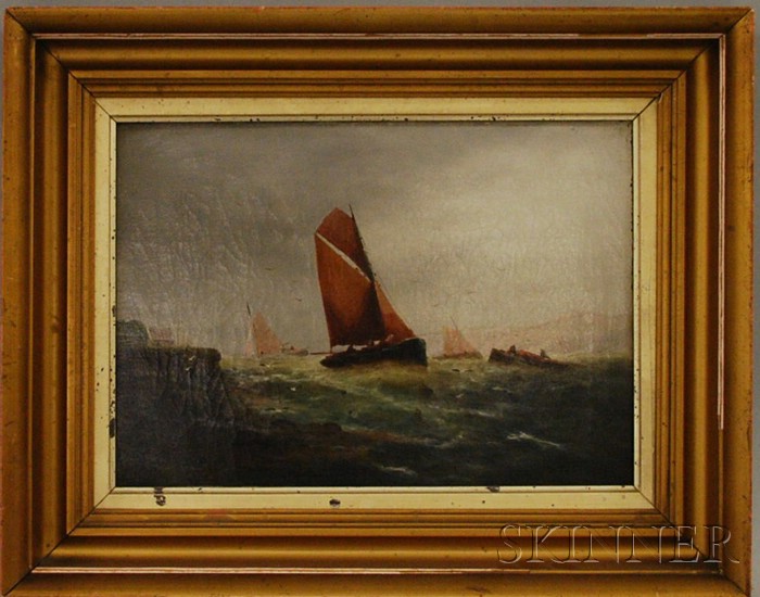 Appraisal: Framed th Century Oil on Canvas of Sailboats Close to