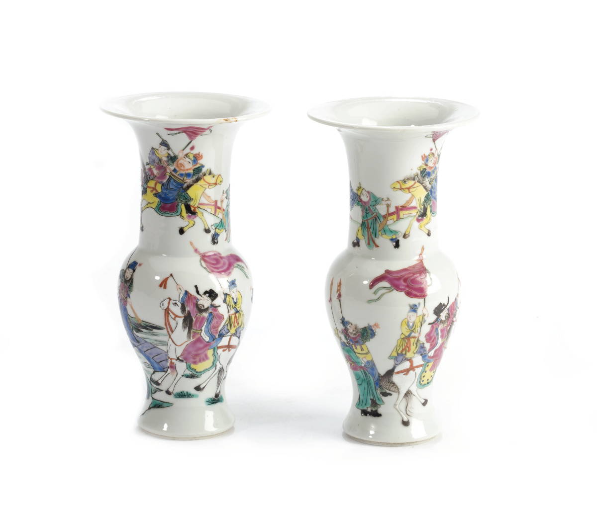 Appraisal: PAIR OF CHINESE PORCELAIN FAMILLE ROSE DECORATED BALUSTER-FORM VASES WITH