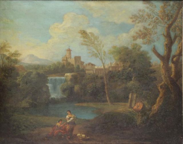 Appraisal: Old Master Oil on Canvas Italian Landscape withFigures Plaque on