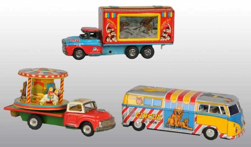 Appraisal: Lot of Tin Circus-Type Truck Friction Toys Description Japanese Working