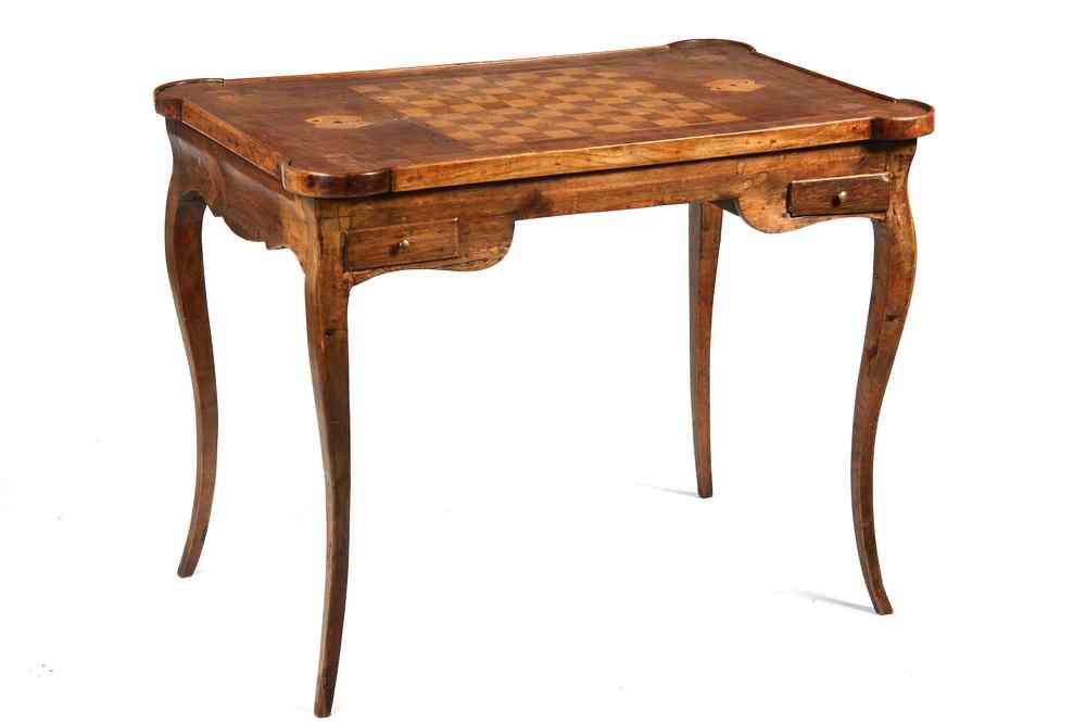 Appraisal: GAME TABLE - th c French inlaid and double sided