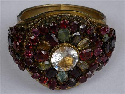 Appraisal: VICTORIAN GILT-METAL BRACELET SET WITH MULTI-COLORED STONES x in in