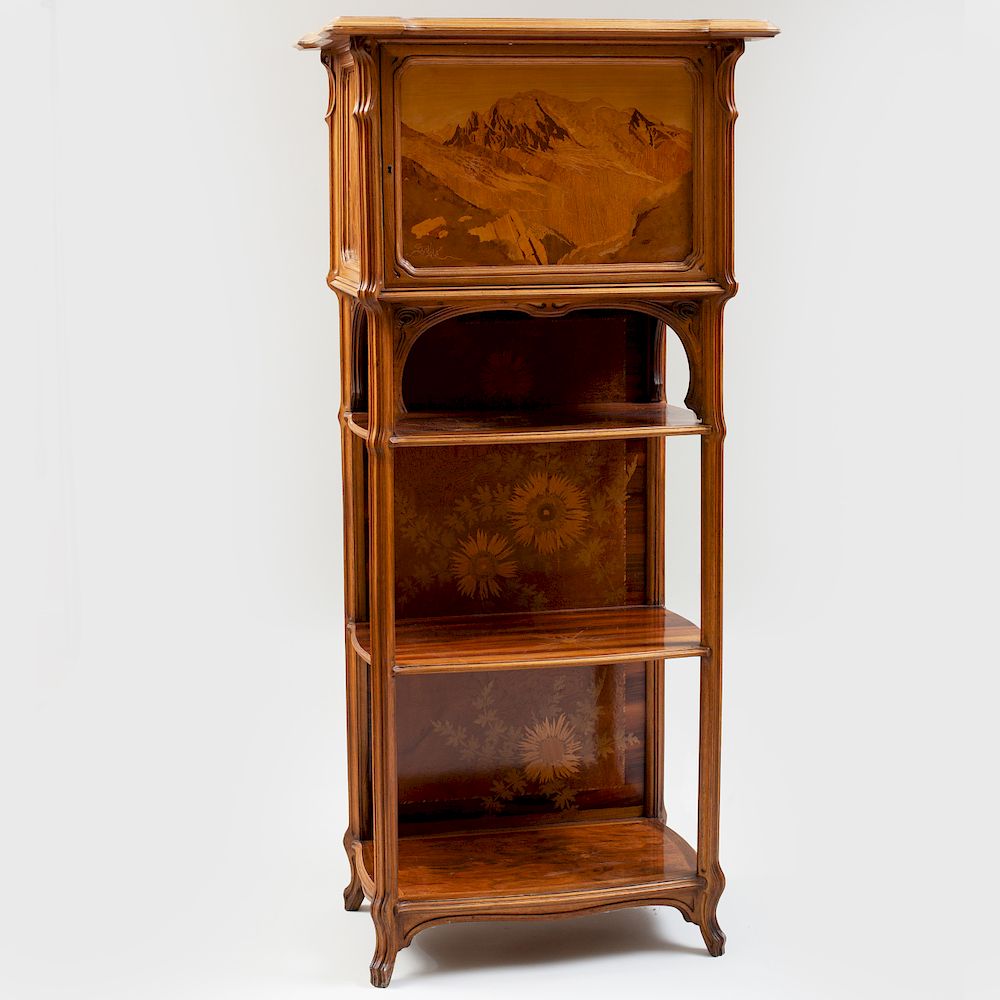 Appraisal: Gall Art Nouveau Walnut and Fruitwood Marquetry Cabinet Signed in