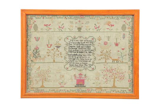 Appraisal: SAMPLER Sarah Jane Bone England silk on wool An elaborate