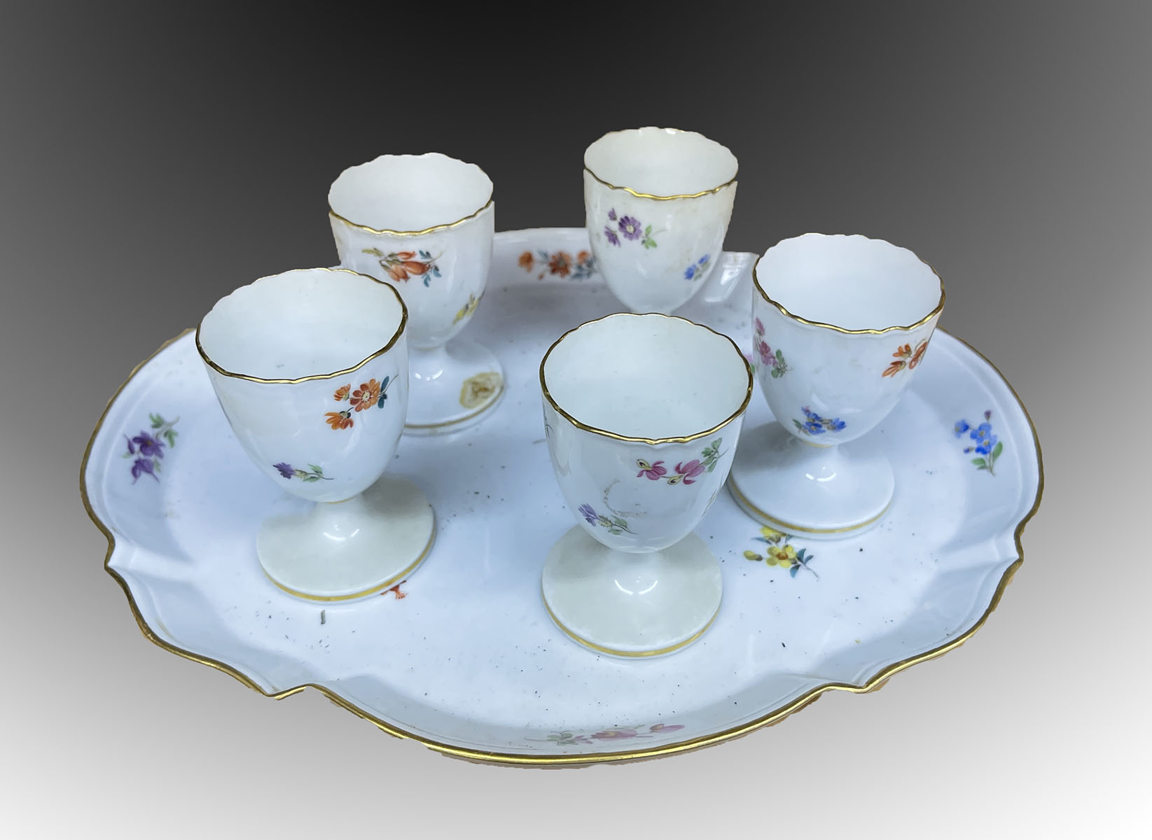 Appraisal: PC MEISSEN PORCELAIN EGG CUP SET Comprising - Serving tray