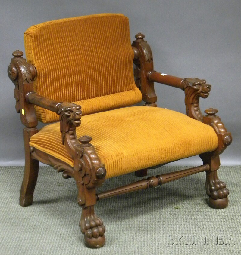 Appraisal: Victorian Renaissance Revival Upholstered Carved Walnut Armchair back ht wd