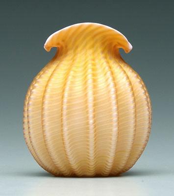 Appraisal: Mother-of-pearl zipper vase swirled satin glass apricot with pink interior