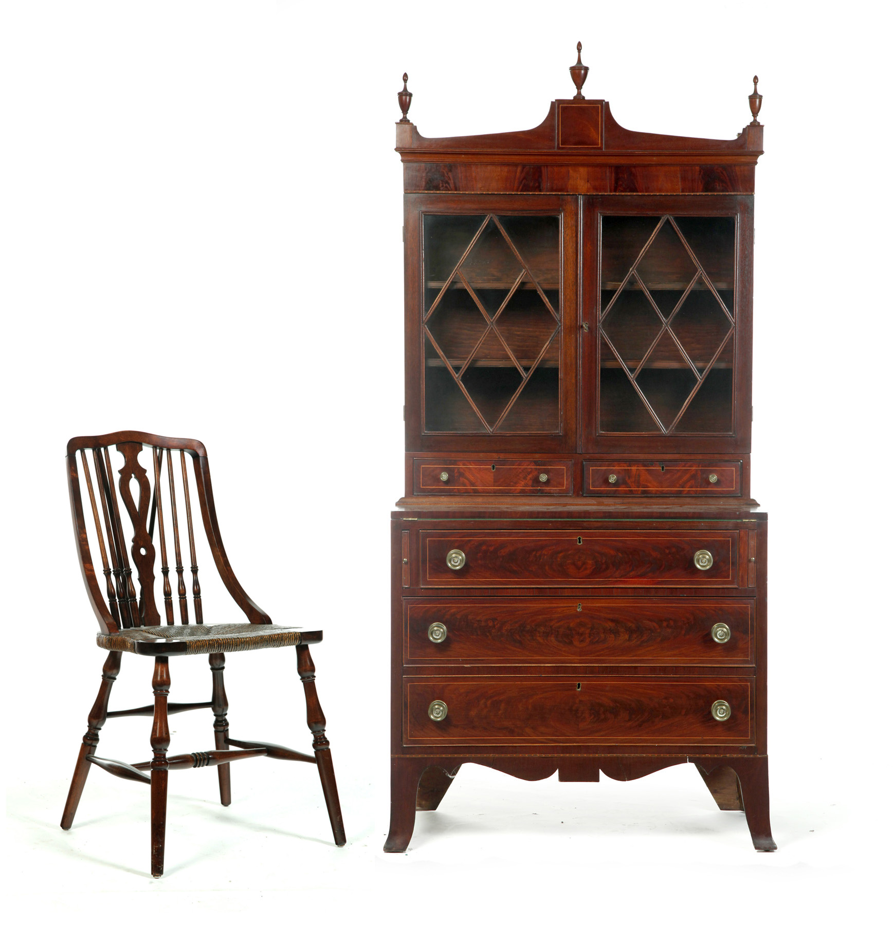 Appraisal: AMERICAN HEPPLEWHITE DESK-AND-BOOKCASE Early th century mahogany and pine Two