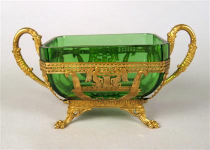 Appraisal: Empire style gilt metal mounted green glass bowl late th