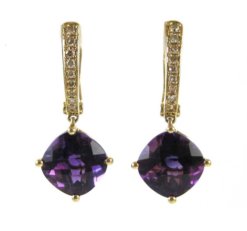 Appraisal: PAIR OF AMETHYST AND DIAMOND EARRINGS each k yellow gold