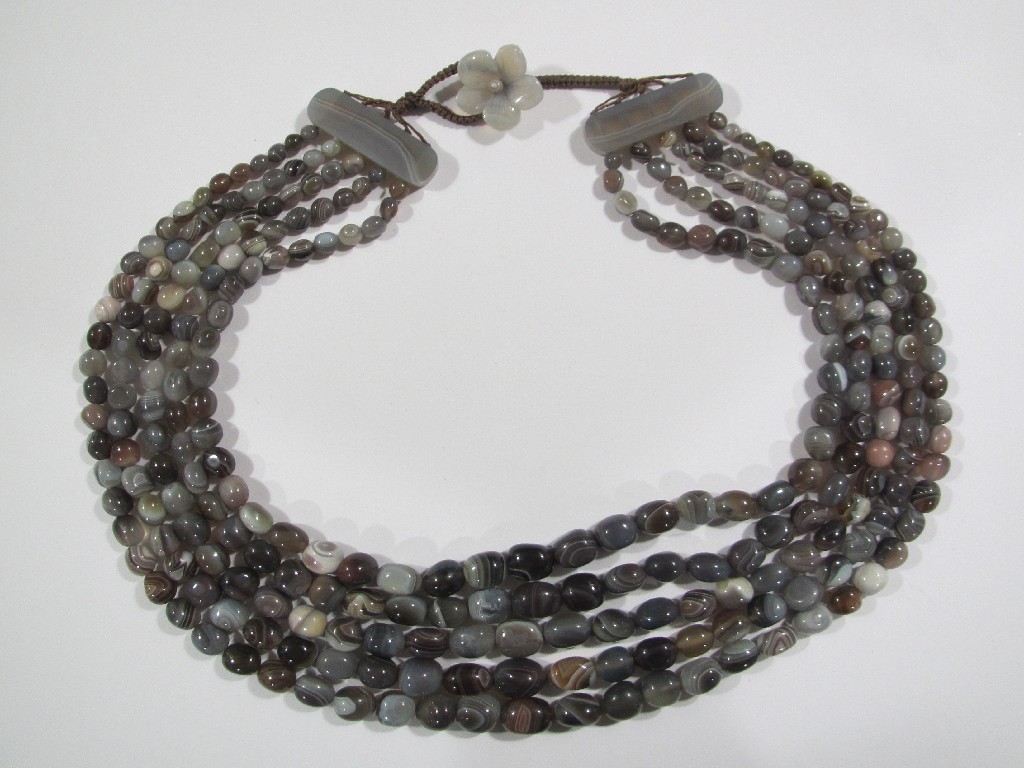 Appraisal: Five strand vari coloured agate bead necklace