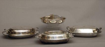 Appraisal: Three Silver-Plate Vegetable Dishes with Covers together with a Three-Part