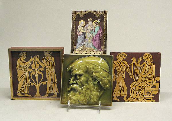 Appraisal: A group of four ceramic tiles and majolica albarello second