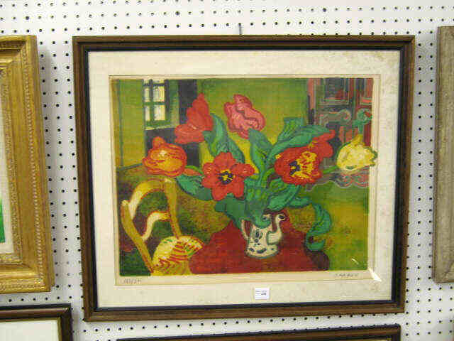 Appraisal: Guy Charon Colored Lithograph Still life of flowers in pitcher