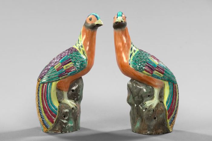 Appraisal: Pair of Chinese Export Colorfully Glazed Porcelain Figures of Pheasants