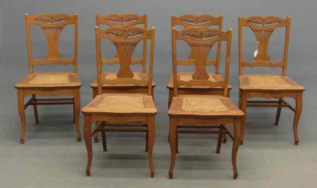 Appraisal: Set of six Victorian oak carved back cane seat chairs