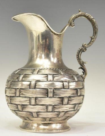 Appraisal: Italian silver pitcher scrolled handle wide spout body with basket