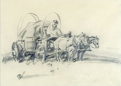 Appraisal: Frank Hoffman Homesteaders Leavingpencil on paper x sight in