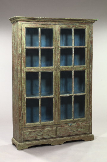 Appraisal: Large Northern European Stained and Blue-Gray-Painted Wooden Bookcase in the