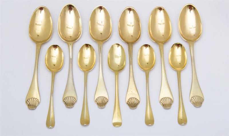 Appraisal: SET OF SIX FRENCH SILVER-GILT TEASPOONS AND FIVE MONOGRAMMED GILT