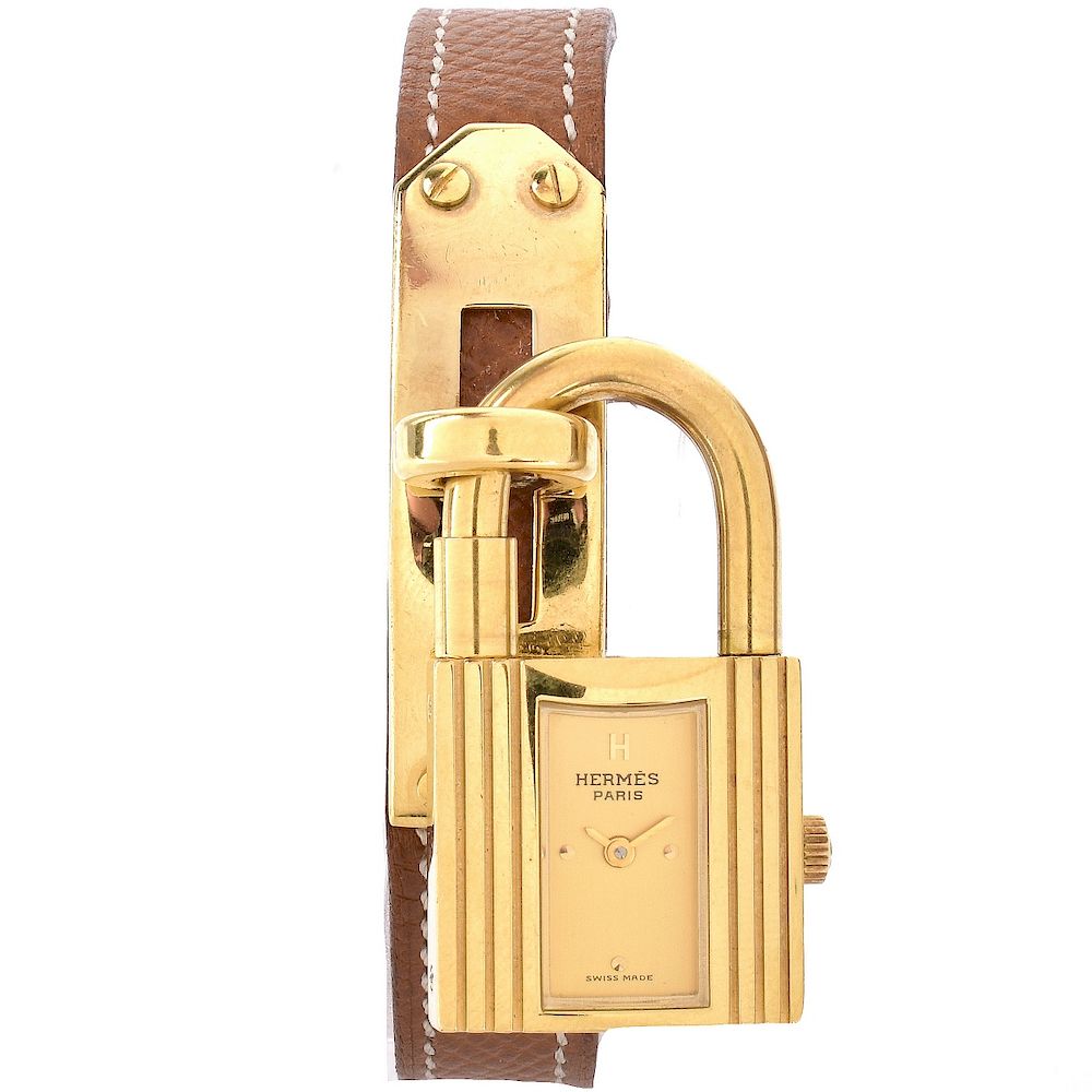 Appraisal: Hermes Kelly Watch Hermes Light Brown Leather Kelly Watch Gold