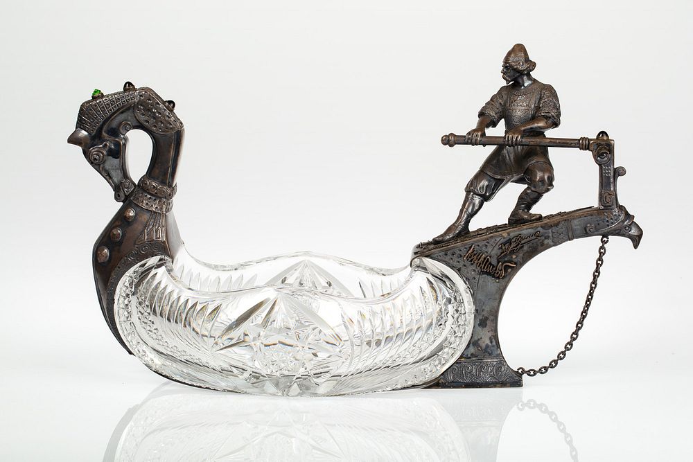 Appraisal: A RUSSIAN SILVER-MOUNTED CUT CRYSTAL PRESENTATION CENTERPIECE KHLEBNIKOV MOSCOW -