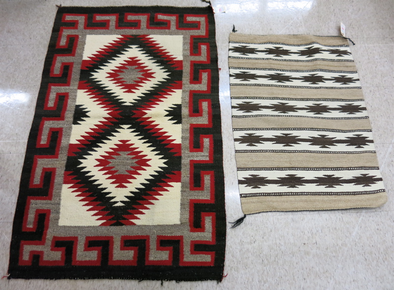 Appraisal: TWO NAVAJO WEAVINGS x saddle blanket with repeating brown cream