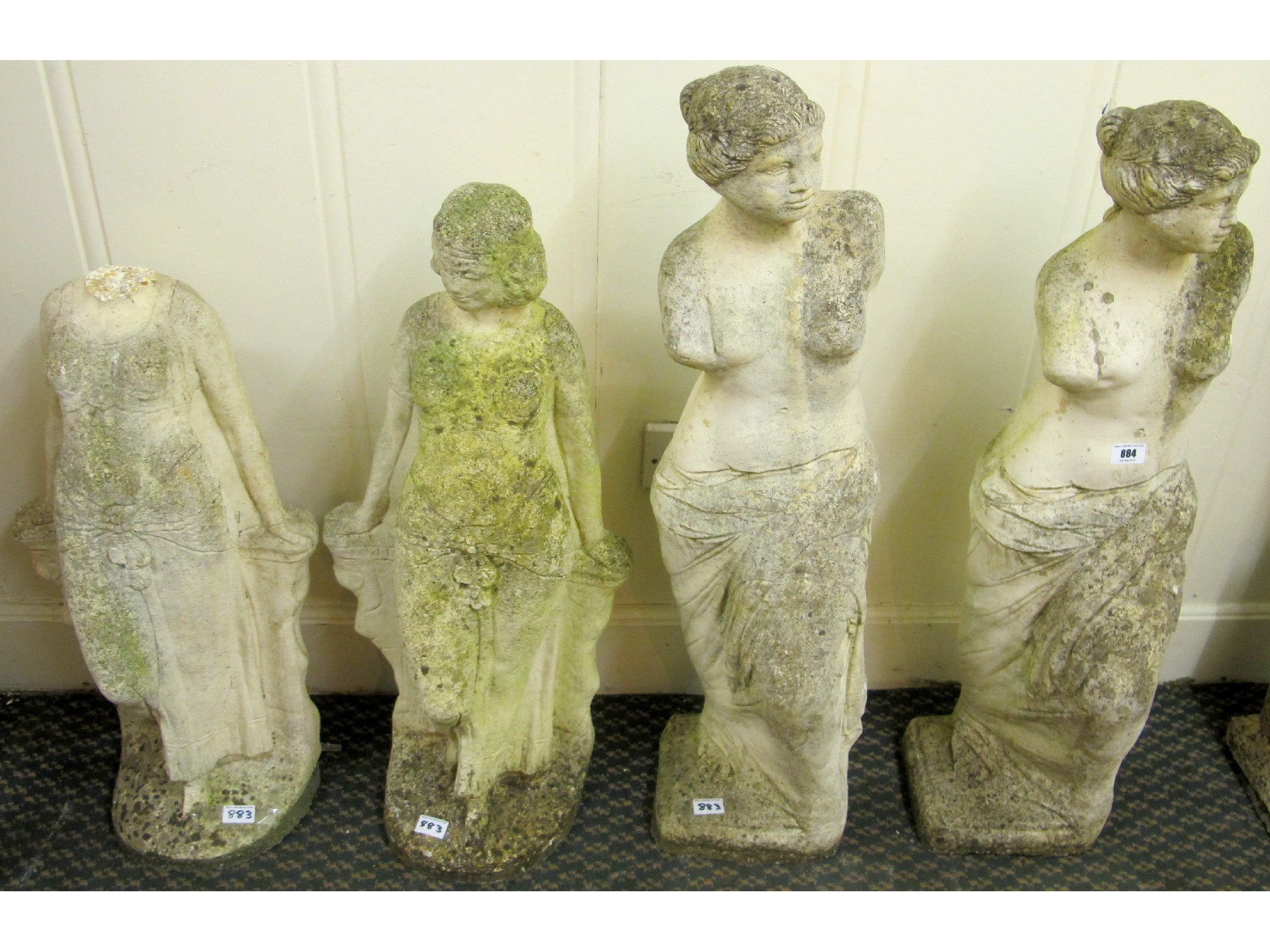 Appraisal: Four classical style female cast garden figures def