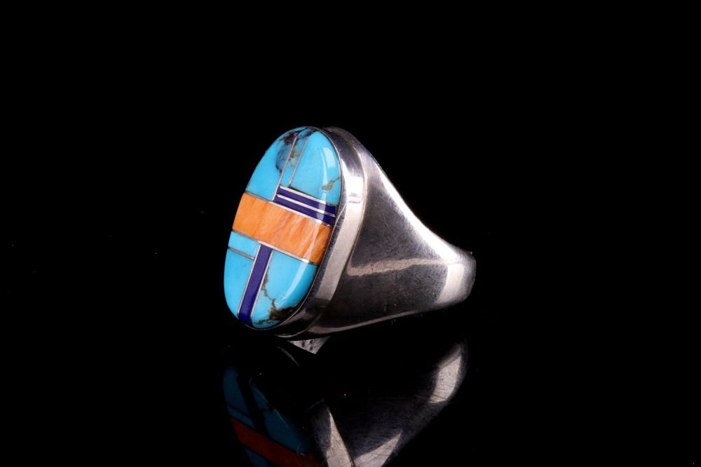 Appraisal: Navajo Steeve Grant Silver Multi Stone Inlaid Ring Featured in