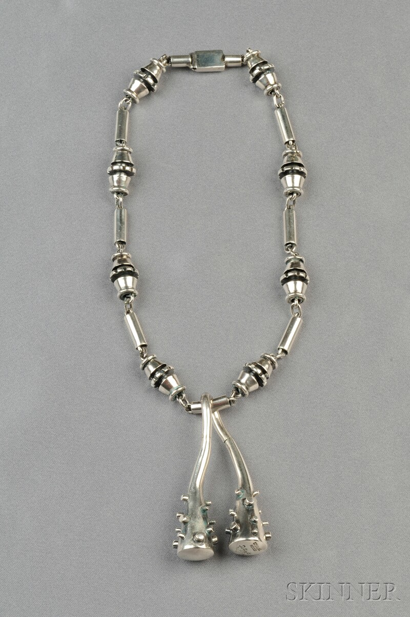 Appraisal: Mexican Sterling Silver Pendant Necklace Salvador Teran the fancy-link necklace