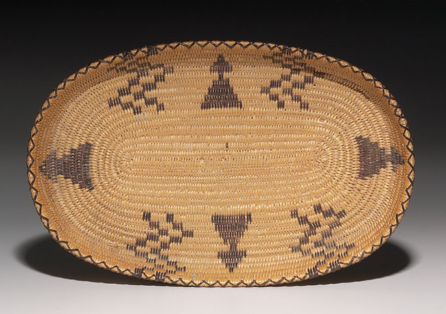 Appraisal: Pima basketry tray polychrome design w x d x h