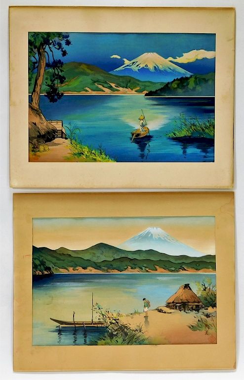 Appraisal: Japanese Landscape Woodblock Prints Japan th Century Two watercolor quality