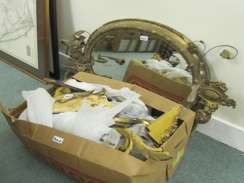 Appraisal: th century gilt wall mirror and a box of gilt