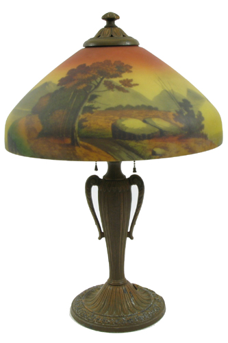 Appraisal: AN AMERICAN TABLE LAMP c - The reverse transfer landscape