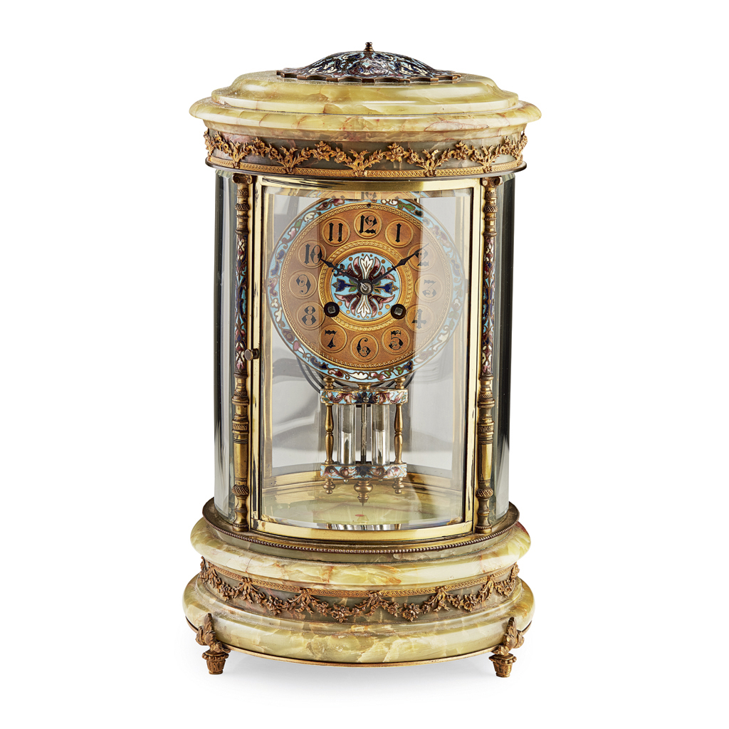 Appraisal: FRENCH CHAMPLEVE ENAMEL AND ONYX MANTEL CLOCK LATE TH EARLY