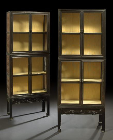 Appraisal: Good Pair of Chinese Rosewood Glazed Display Cabinets th century