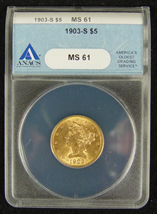 Appraisal: -S Liberty Gold Coin ANACS certified and graded MS