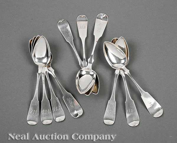 Appraisal: A Group of Philadelphia Coin Silver Tablespoons fiddle and fiddle