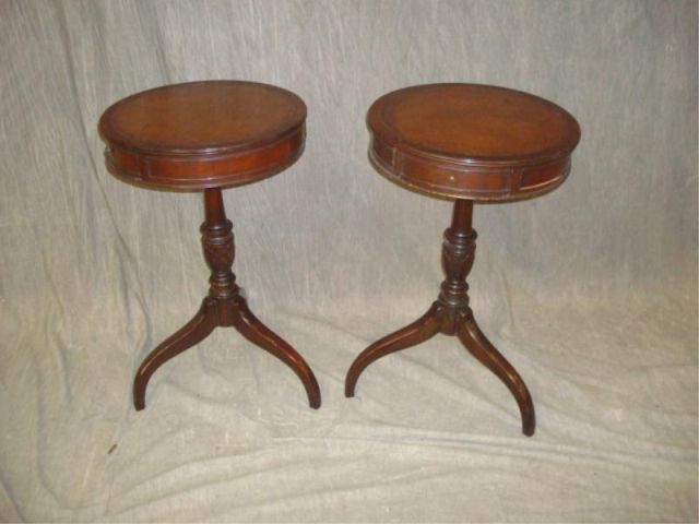 Appraisal: Pair of leathertop pedestal end tables From a Riverside Drive