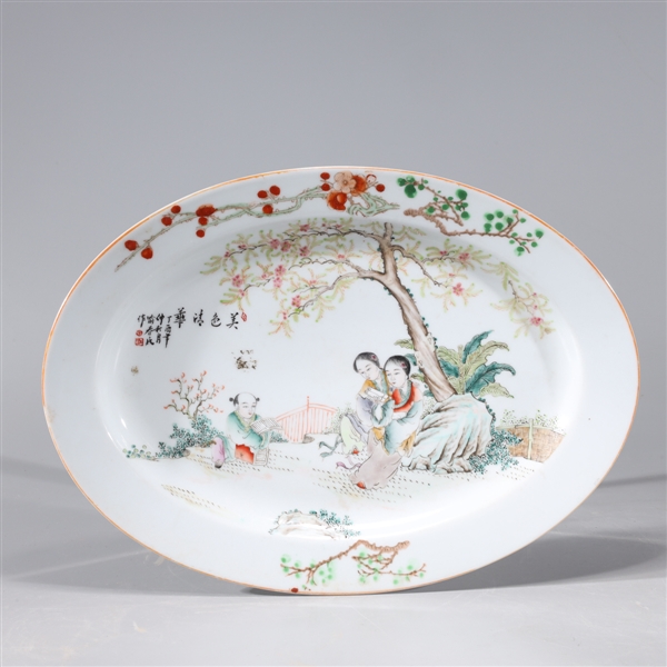 Appraisal: Chinese famille rose enameled porcelain serving dish with figures flowers