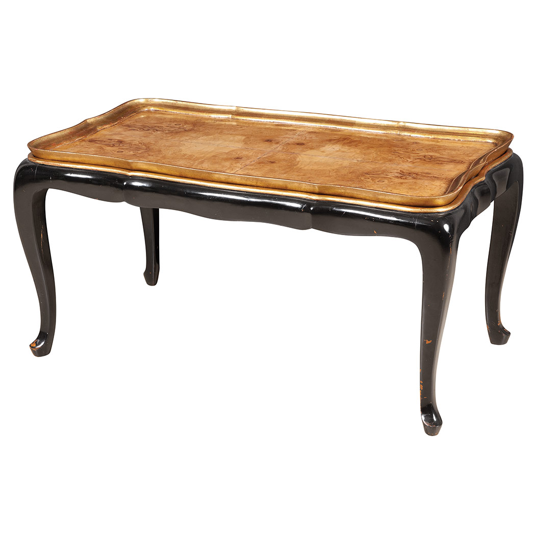 Appraisal: Louis XV Style Black Painted Parcel Gilt and Burrwood Low