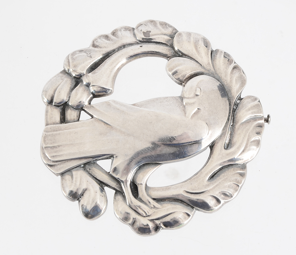 Appraisal: GEORG JENSEN STERLING DOVE BROOCH Figural dove in garland wreath