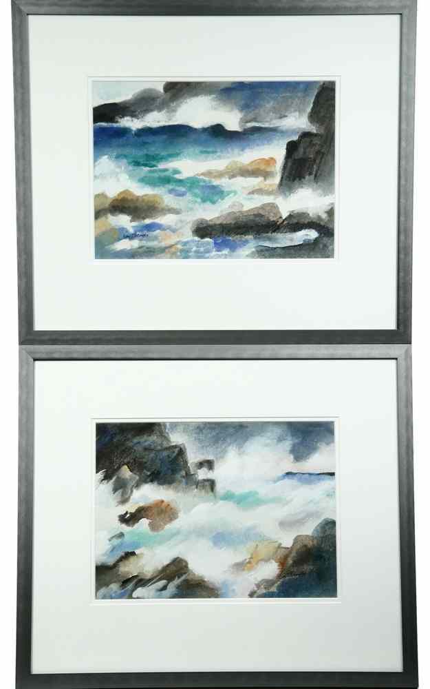 Appraisal: PAIR WATERCOLORS - Studies of Surf on Rocks by Leo