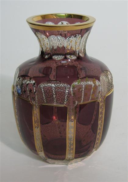 Appraisal: Amethist cut-to-clear vase with gilt decoration th centiury H in