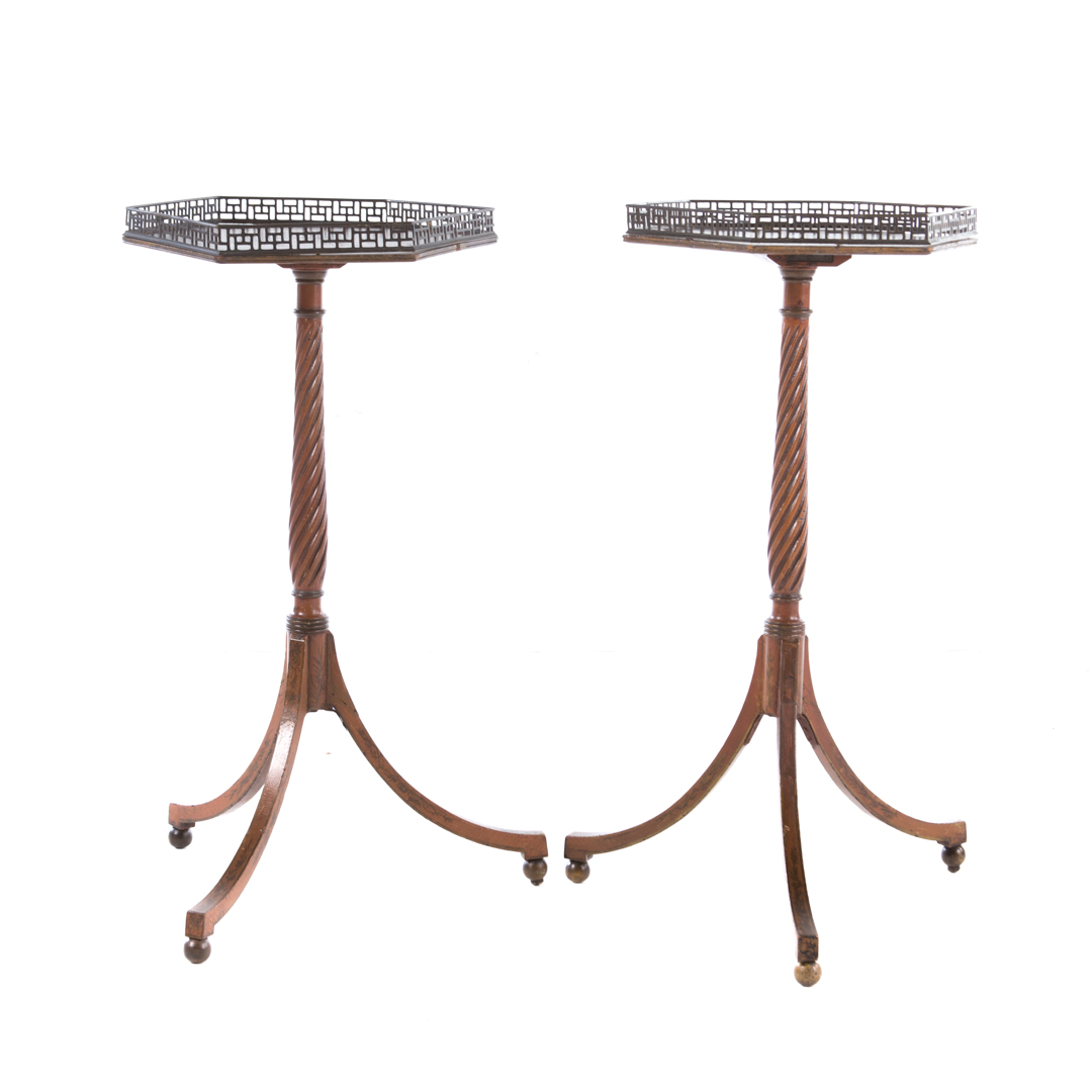 Appraisal: Pair English Regency chinoiserie tilt-top stands circa hexagonal tops with