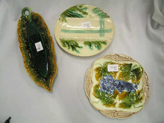 Appraisal: Pcs Majolica Pottery asparagus dish grape decor plate celery dish