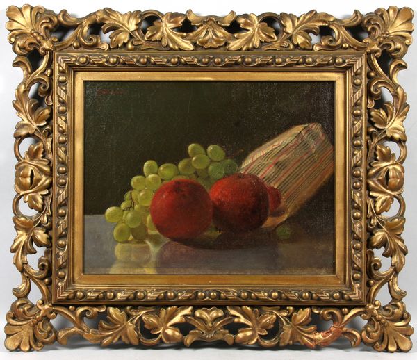 Appraisal: Still life of apples and grapes o c th Century