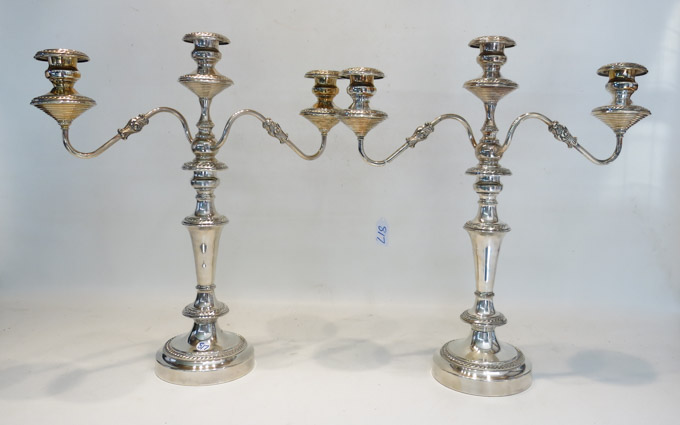 Appraisal: PAIR SILVER PLATED CANDELABRA by Lifetime Brand each three-light with