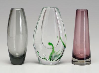 Appraisal: Three modern glass vases Vicke Lindstrand aquatic vase intaglio etched