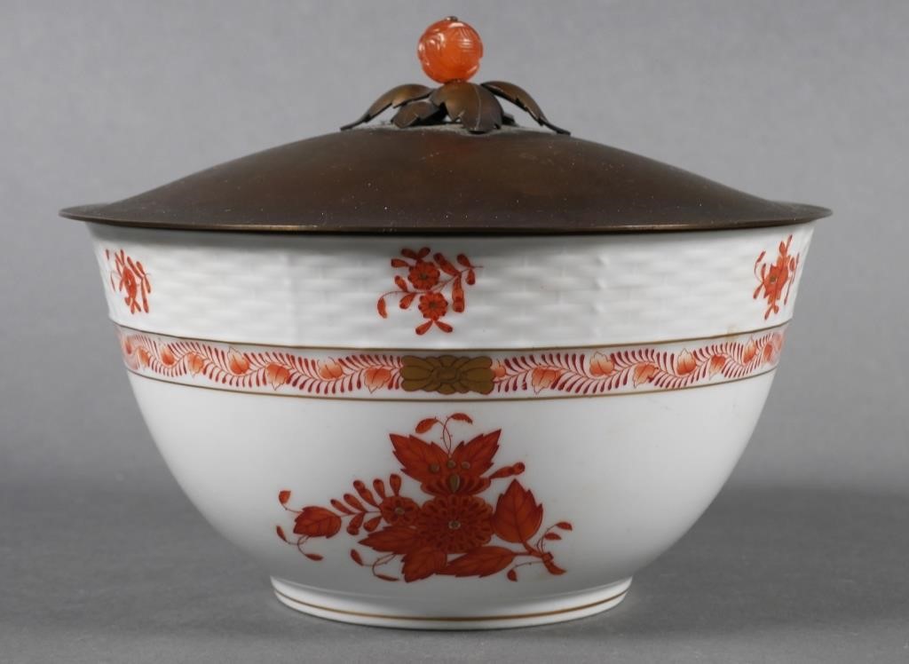 Appraisal: Herend Chinese Bouquet pattern rust bowl with custom Potter Mellen